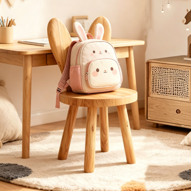 Solid wood children's stool with rabbit ears, for play and reading
